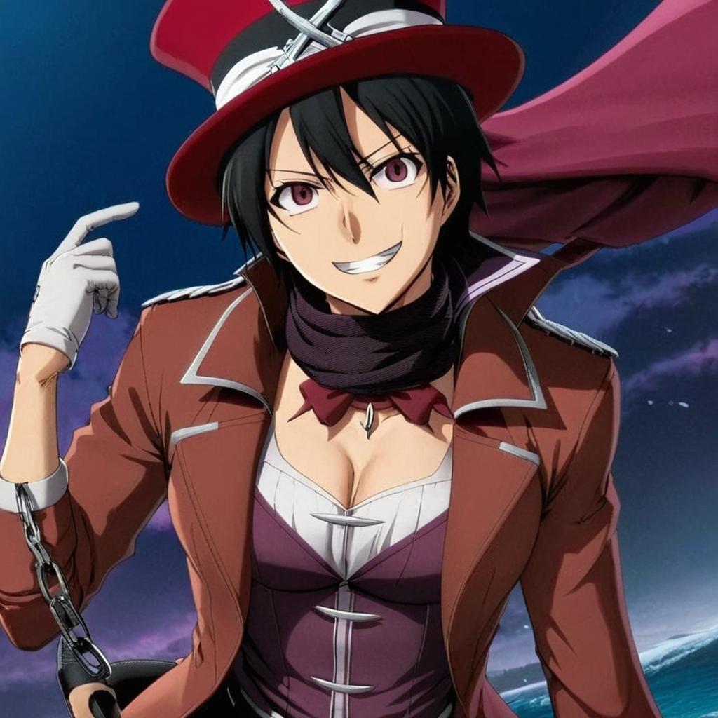 Mikasa con gorro de facilier,ropa de falicier,collar de garras y el baculo de facilier