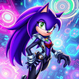 A highly detailed, dynamic illustration of Sage from the Sonic the Hedgehog universe