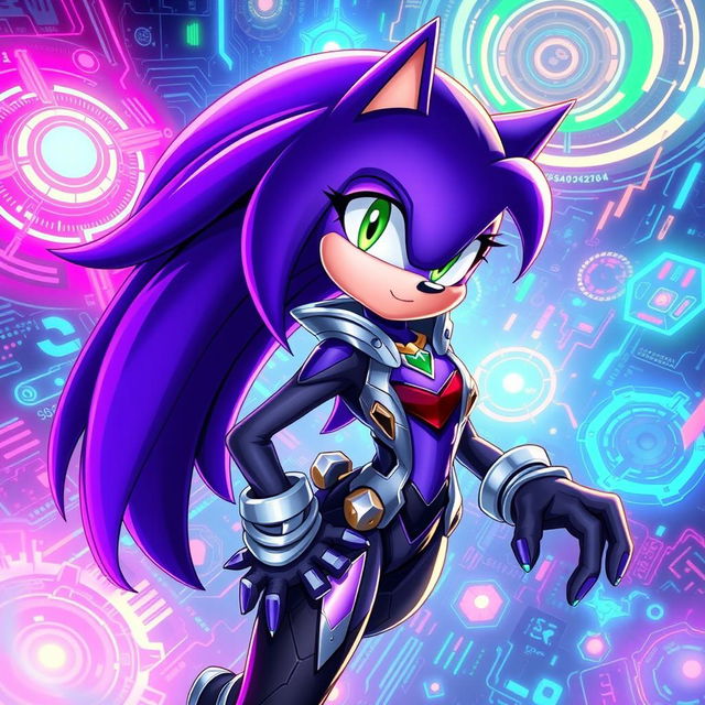A highly detailed, dynamic illustration of Sage from the Sonic the Hedgehog universe