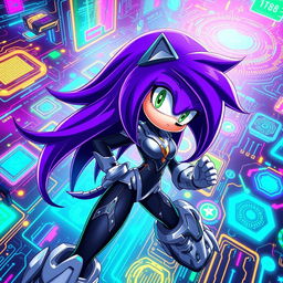 A highly detailed, dynamic illustration of Sage from the Sonic the Hedgehog universe
