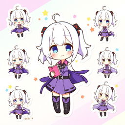 A colorful sticker sheet featuring Herta from Honkai: Star Rail in chibi style