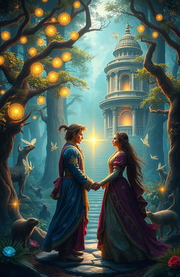 A captivating fantasy scene showcasing the vibrant world of Bramhavidya, filled with intricate magic, ethereal love stories, and profound discoveries