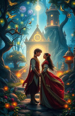 A captivating fantasy scene showcasing the vibrant world of Bramhavidya, filled with intricate magic, ethereal love stories, and profound discoveries