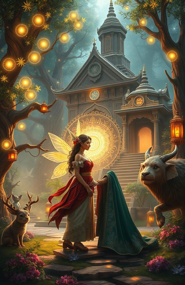 A captivating fantasy scene showcasing the vibrant world of Bramhavidya, filled with intricate magic, ethereal love stories, and profound discoveries