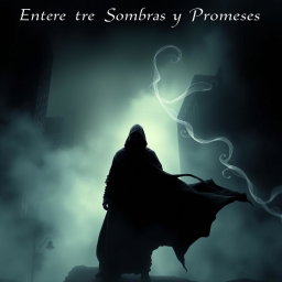 A dramatic and moody scene depicting the theme of "Entre Sombras y Promesas" (Between Shadows and Promises)