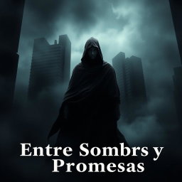 A dramatic and moody scene depicting the theme of "Entre Sombras y Promesas" (Between Shadows and Promises)