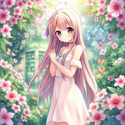 A beautifully illustrated anime girl with long flowing hair and captivating large eyes, posing in a graceful manner