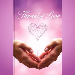 A captivating book cover for 'The Thread of Love', featuring a background of two hands gently joining together, one male and one female, symbolizing unity and connection