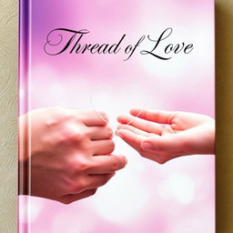 A captivating book cover for 'The Thread of Love', featuring a background of two hands gently joining together, one male and one female, symbolizing unity and connection