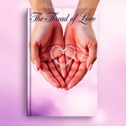 A captivating book cover for 'The Thread of Love', featuring a background of two hands gently joining together, one male and one female, symbolizing unity and connection