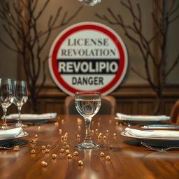 A well-arranged dining table featuring a polished wood surface, upon which is an elegant glass filled with clear water