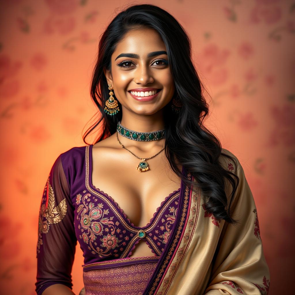 A striking and alluring portrait of an Indian young adult woman showcasing her confidence and culture
