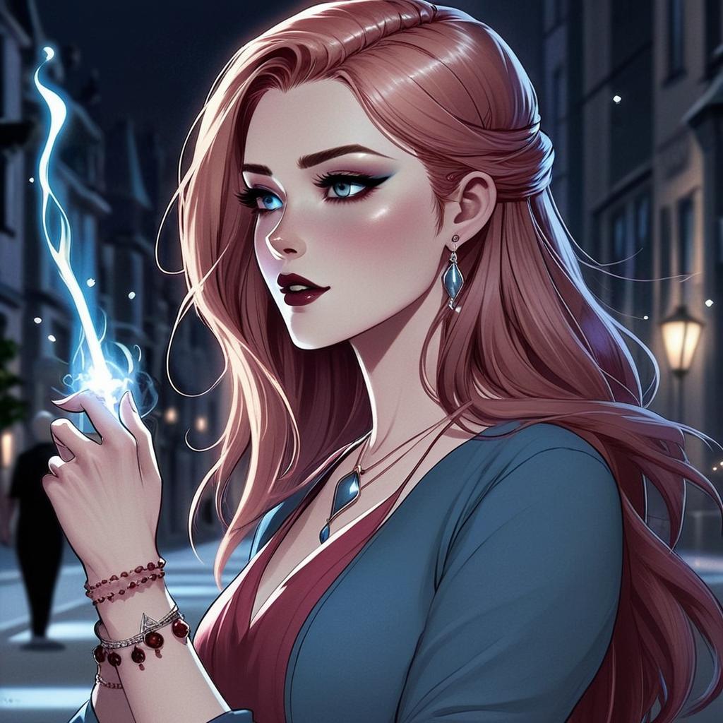 weilding red arcane magic, more comic illustrated