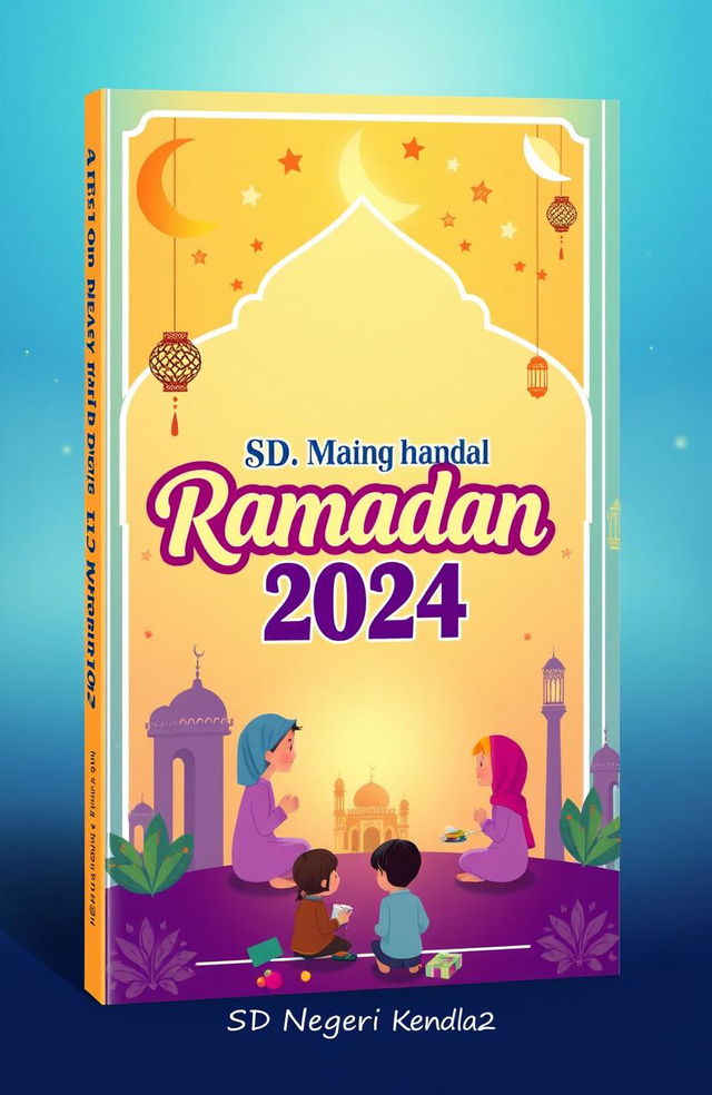 A vibrant and colorful book cover design for the activities of the holy month of Ramadan 2024, specifically for SD Negeri Kendal 2