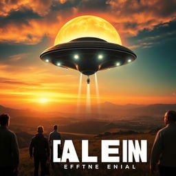 A dramatic movie poster featuring an alien spaceship landing on Earth