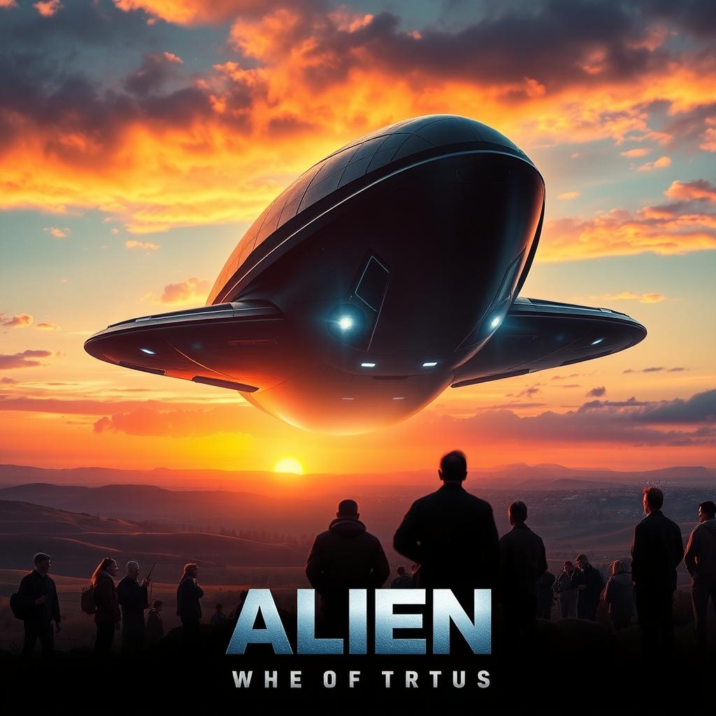 A dramatic movie poster featuring an alien spaceship landing on Earth
