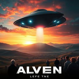 A dramatic movie poster featuring an alien spaceship landing on Earth