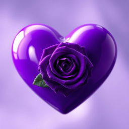 A vibrant violet heart with a beautiful, intense violet rose elegantly placed at the center