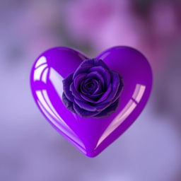 A vibrant violet heart with a beautiful, intense violet rose elegantly placed at the center
