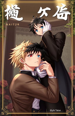 A captivating yaoi cover featuring a butler and his young master, illustrating a compelling blend of past and present