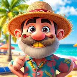 A cartoon character with a humorous expression, featuring a distinct golden tooth that contrasts with a wild, fluffy mustache