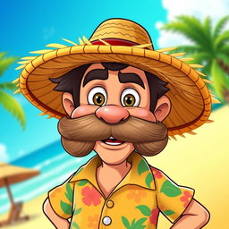 A cartoon character with a humorous expression, featuring a distinct golden tooth that contrasts with a wild, fluffy mustache