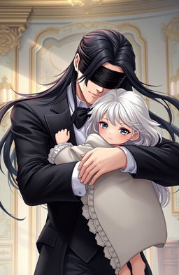 A captivating yaoi cover art depicting a butler lifting a young master from his childhood days