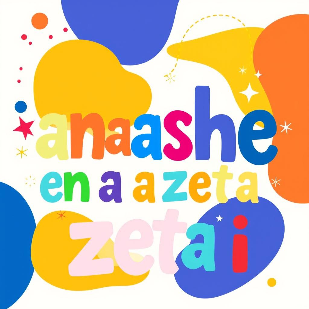 A colorful and playful artistic representation of the phrase "anashe ene a zeta i" in bold, whimsical typography