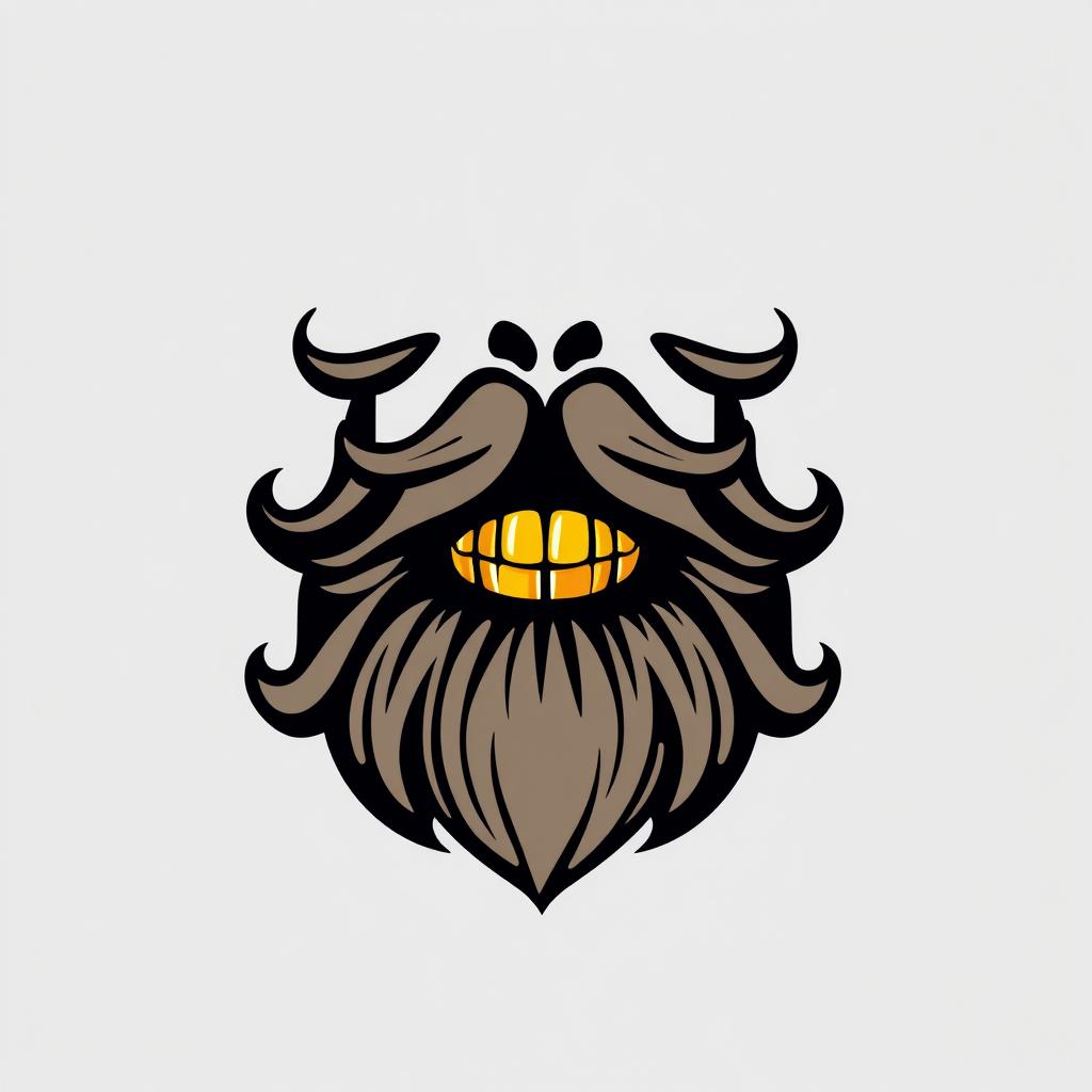 A modern logo design featuring a stylized face with a prominent beard and eye-catching gold teeth