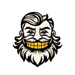A modern logo design featuring a stylized face with a prominent beard and eye-catching gold teeth