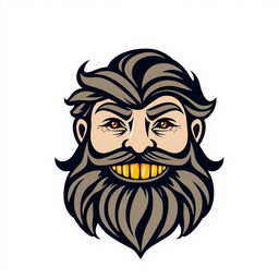 A modern logo design featuring a stylized face with a prominent beard and eye-catching gold teeth