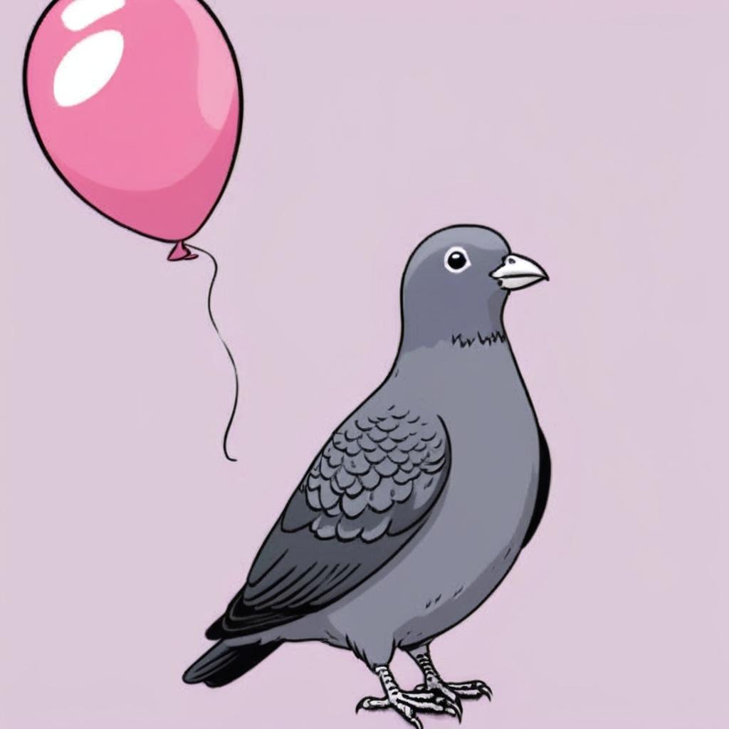 Simple whimsical pidgeon with a balloon and a party hat