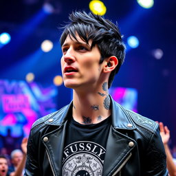 A portrait of Oliver Sykes, the iconic lead vocalist of Bring Me The Horizon, showcasing his unique style