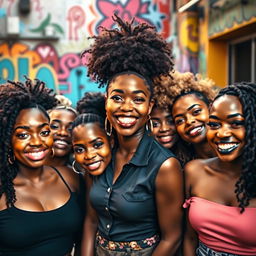 A captivating portrait of a diverse group of women showcasing their individuality, each displaying unique hairstyles, expressions, and fashion styles