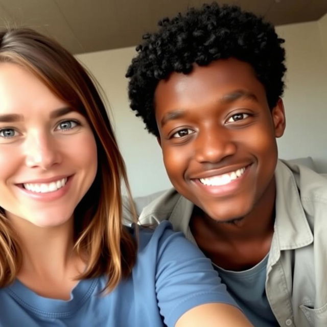 A selfie featuring two people with warm and friendly expressions, showcasing their natural faces and attire