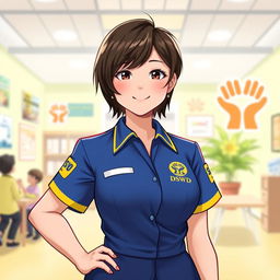 A vibrant and detailed digital illustration of a character resembling Hirono, depicted in a DSWD (Department of Social Welfare and Development) uniform