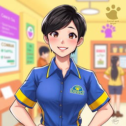 A vibrant and detailed digital illustration of a character resembling Hirono, depicted in a DSWD (Department of Social Welfare and Development) uniform