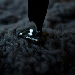 A close-up shot of black wool being painted, showcasing the texture and details of the fibers