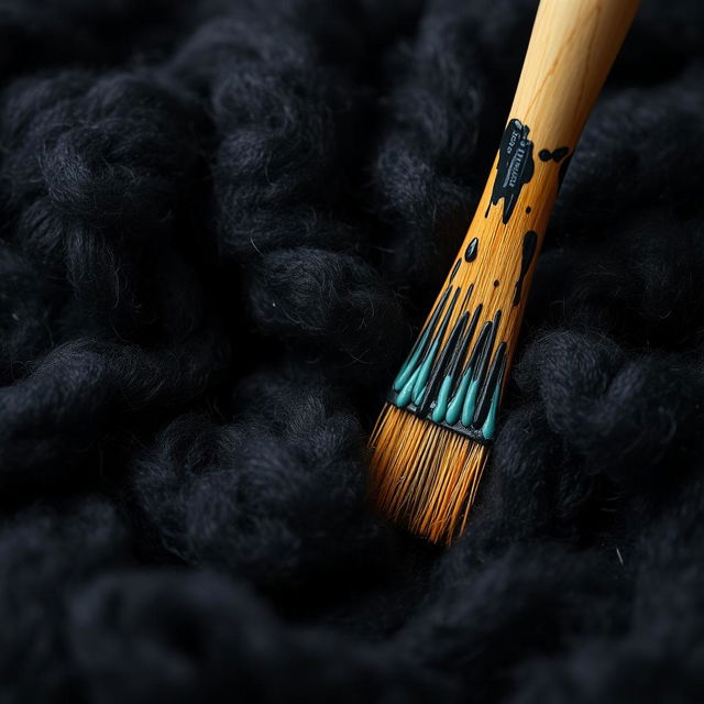 A close-up shot of black wool being painted, showcasing the texture and details of the fibers