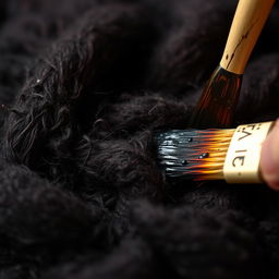 A close-up shot of black wool being painted, showcasing the texture and details of the fibers