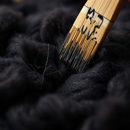 A close-up shot of black wool being painted, showcasing the texture and details of the fibers