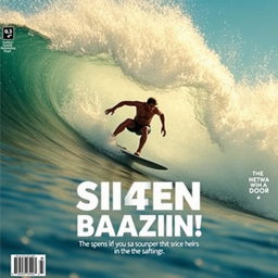 A dynamic and thrilling scene capturing a surfer riding a massive wave, showcasing their skill and adrenaline in action