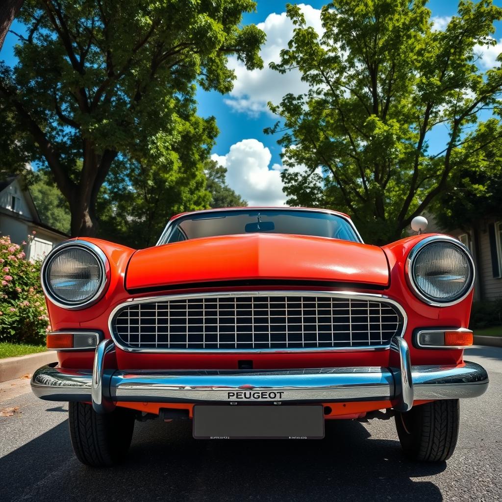 A vintage Peugeot 504 parked on a picturesque, sunny street
