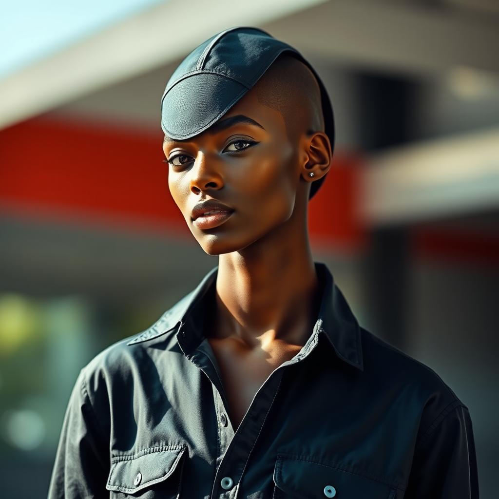 A realistic fashion photograph of a model wearing a stylish shirt