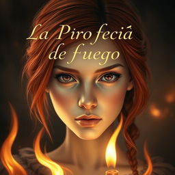 A realistic and elegant depiction of a girl with striking red hair and enchanting hazel eyes, set against a backdrop that reflects mystery and warmth
