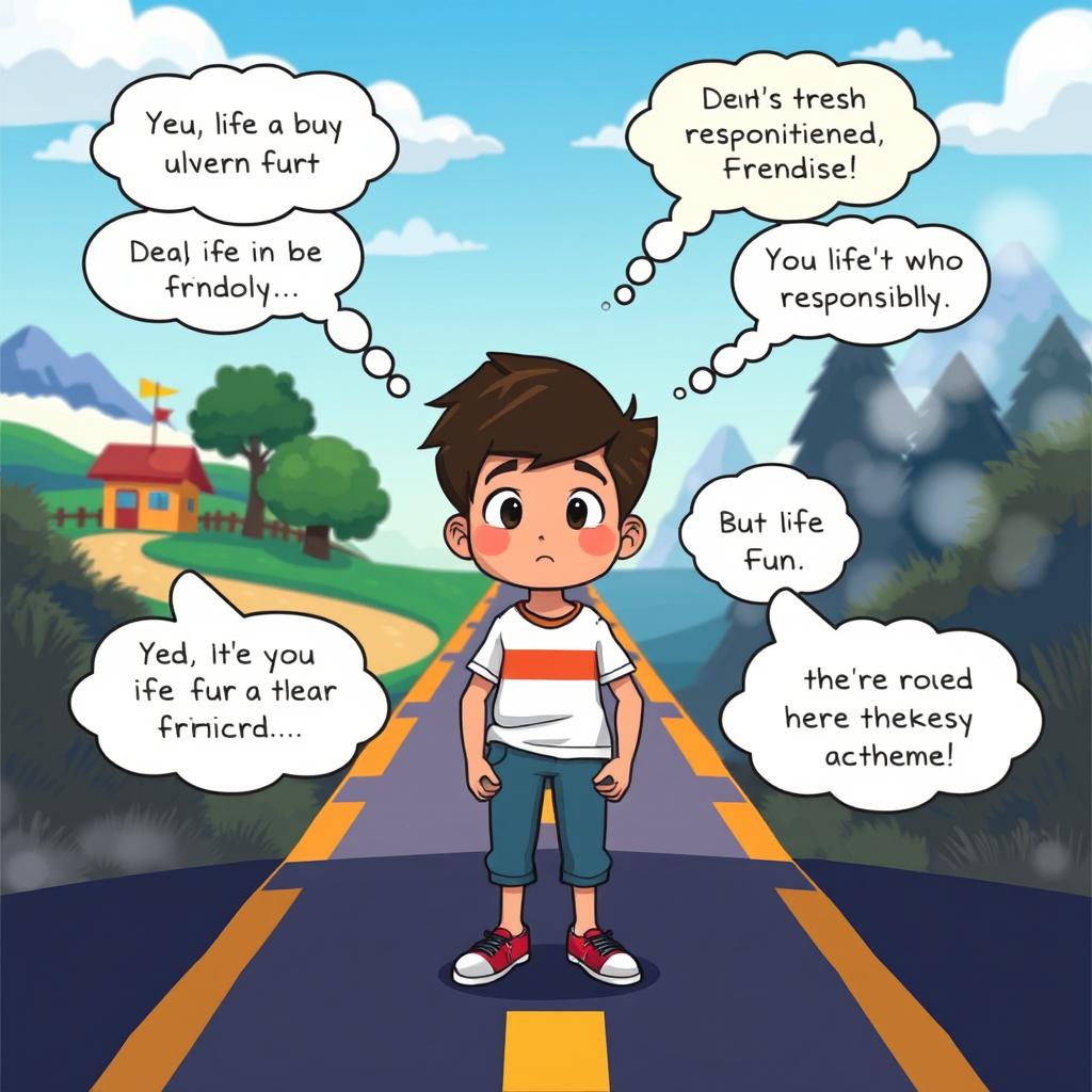 A short animated story depicting a young person standing at a crossroads, symbolizing a moral dilemma