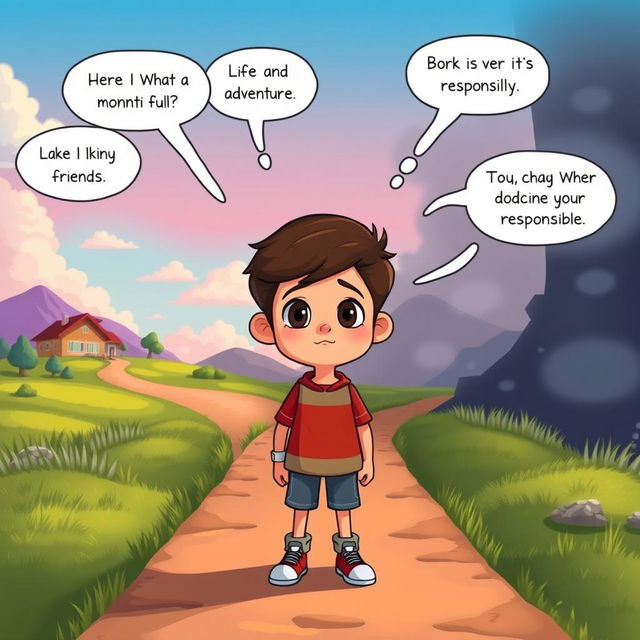 A short animated story depicting a young person standing at a crossroads, symbolizing a moral dilemma