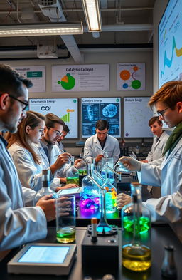 A modern laboratory setting showcasing advanced catalytic processes for renewable energy