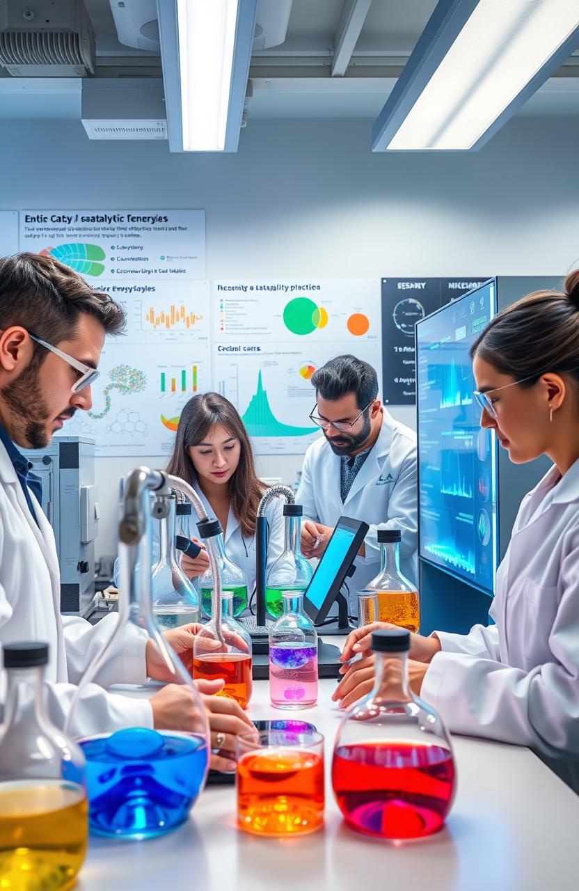 A modern laboratory setting showcasing advanced catalytic processes for renewable energy