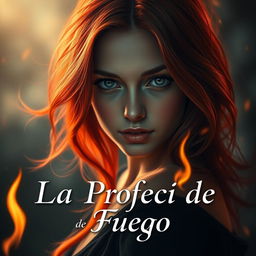 A realistic and elegant portrayal of a beautiful girl with flowing red hair and striking hazel eyes, set against a backdrop that exudes mystery and warmth